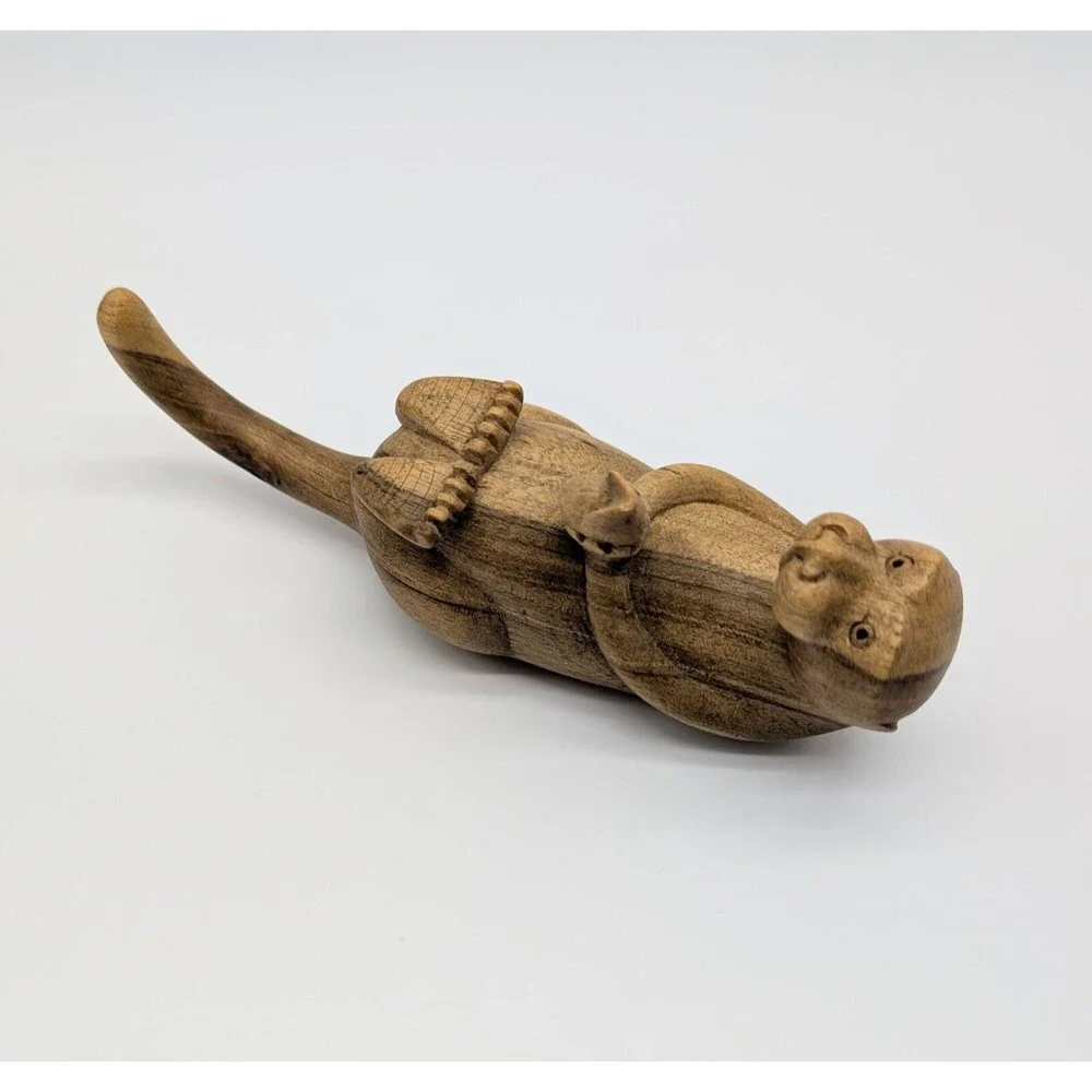 Hand Carved Wooden Sea River Otter Light Wood Figure Figurine Folk Art